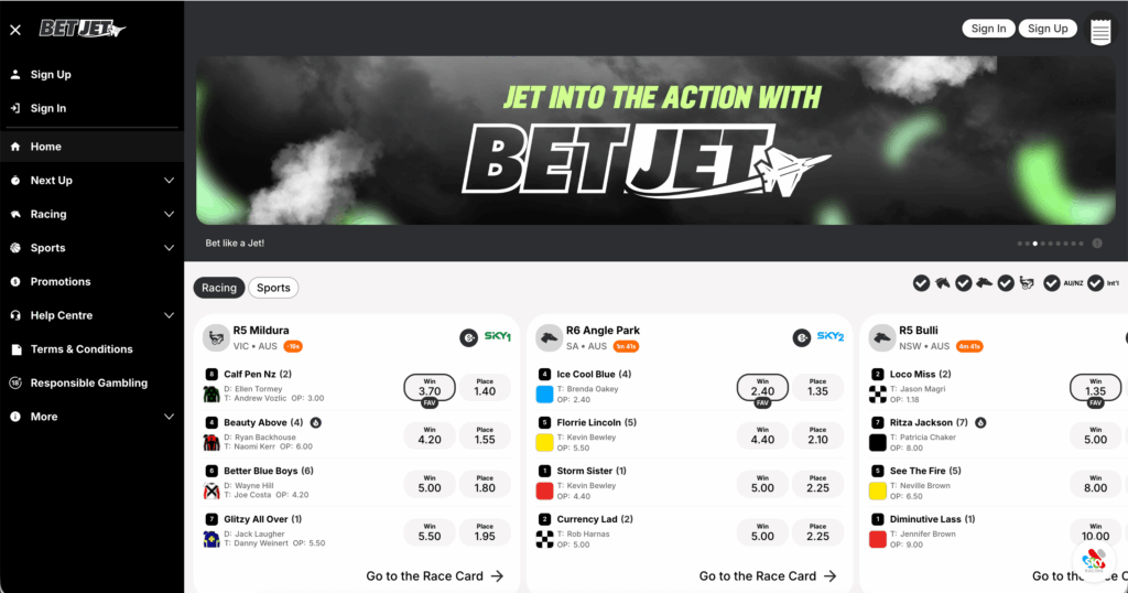 betjet home screen